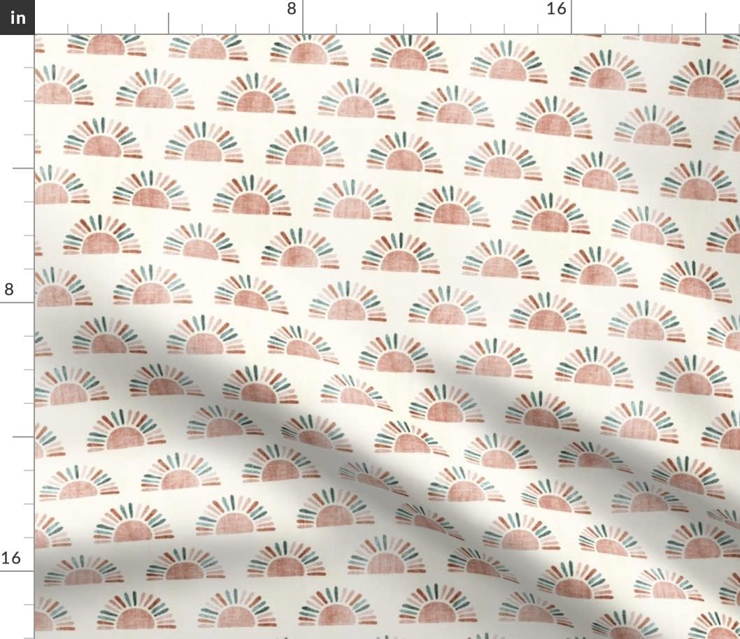 Spoonflower Fabric - Small Scale Sunshine Block Print Boho Sun Dusty Pink Blue Trendy Boho Printed on Petal Signature Cotton Fabric Fat Quarter - Sewing Quilting Apparel Crafts Decor