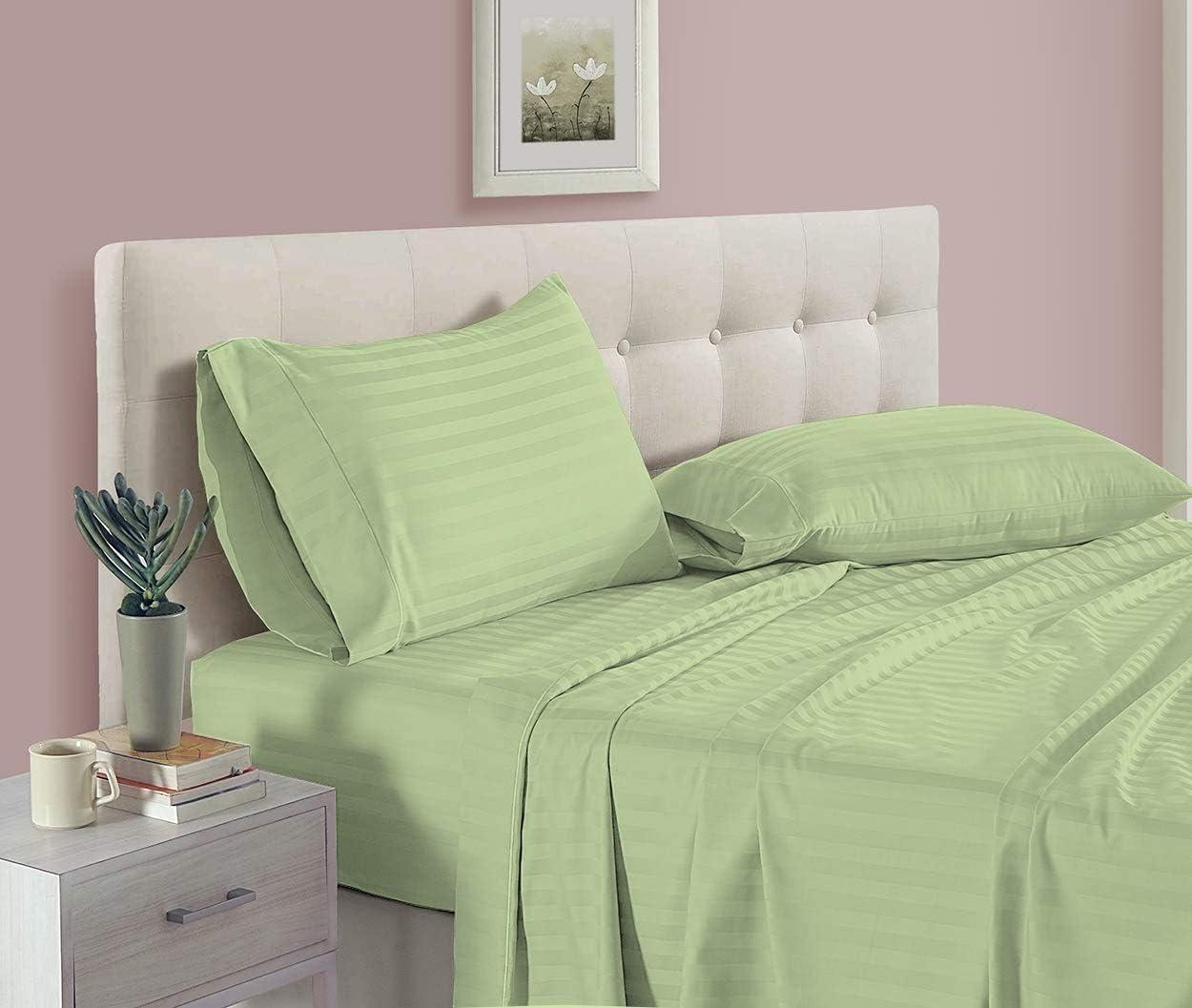 7 Piece Split Queen Sheets - Bed Sheets Split Queen Size – Bed Sheet Set Split Queen Size - 7 PC Cotton Sheets - 16" Deep Pocket Sheets 100% Cotton Bedding Sets Stripe (Split Queen, Sage)