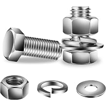 1/4-20 x 1 Hex Head Screw Bolt, Nuts, Flat & Lock Washers, 20Pcs 18-8 304 Stainless Steel, Fully Threaded, by SG TZH