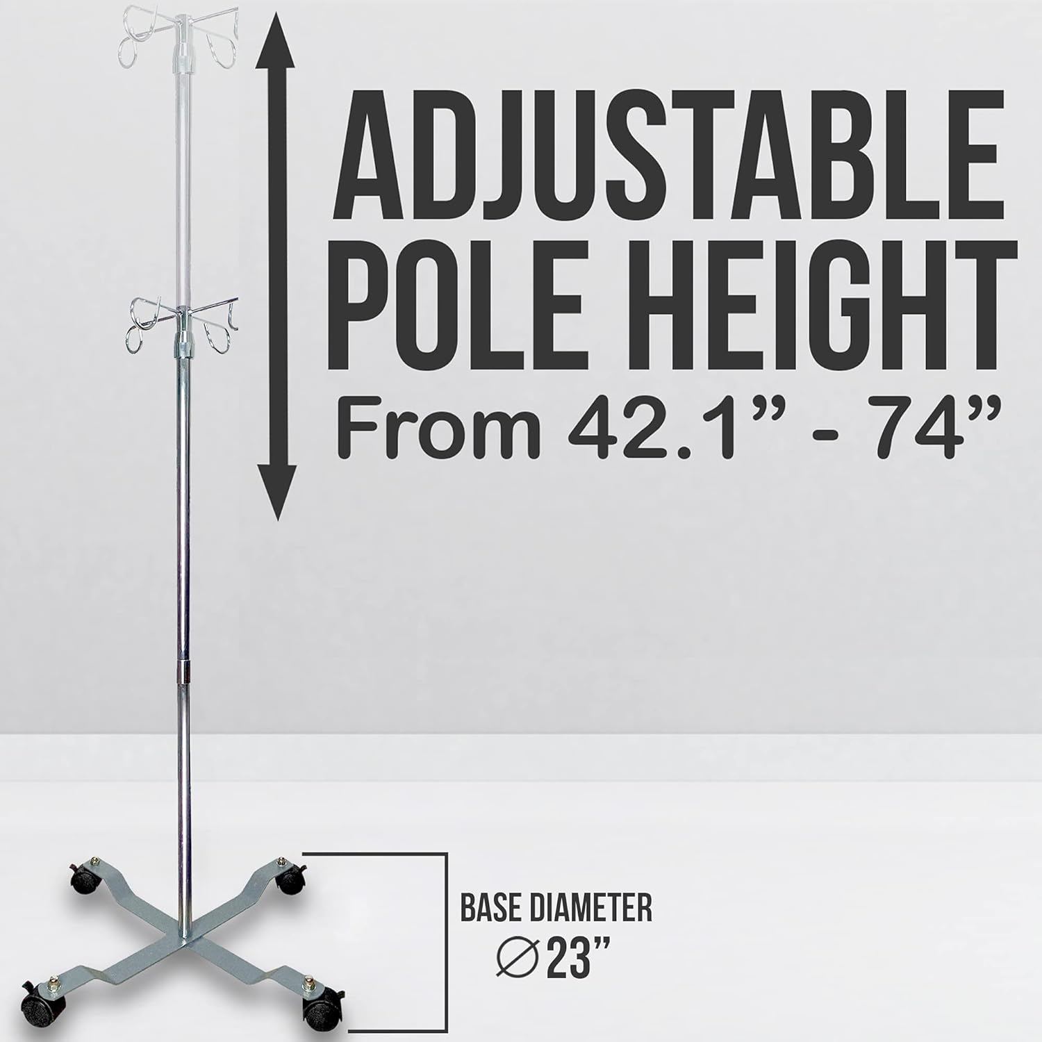 JJ CARE [Upgraded] IV Pole with Wheels, IV Stand Pole 45 Lbs. Capacity with Steel Base & Adjustable Hose Stand, IV Bag Stand with 4 Hooks & 4 Caster Wheels with Lock, IV Bag Holder, and Infusion Stand : Industrial & Scientific