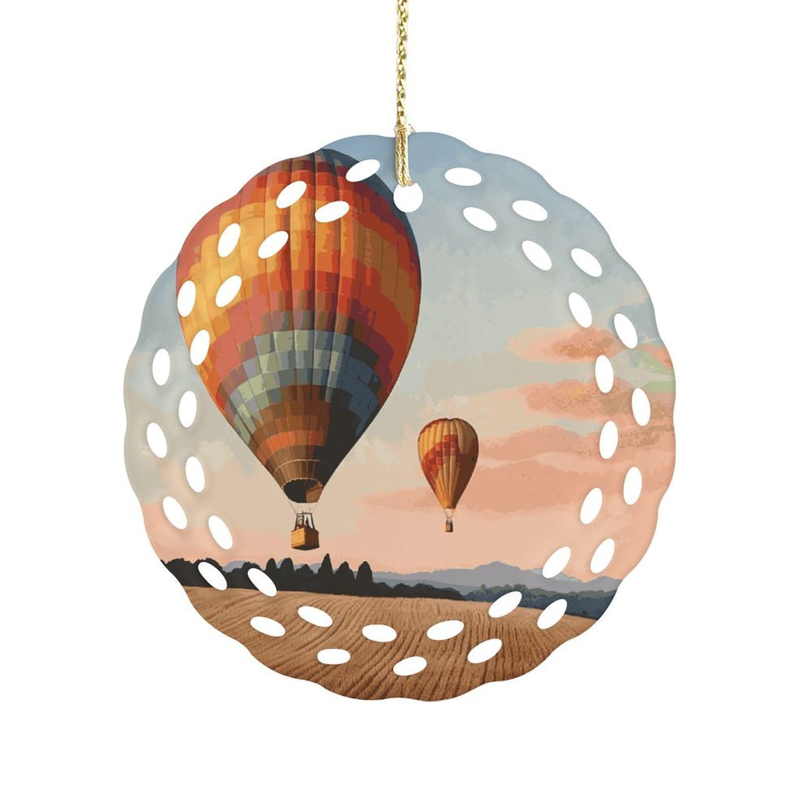 Btcowzrv Style Hot Air Balloon Ceramic Ornament,Round Ornaments With Hole Easy To Hang,Hanging Ornament For Wedding Party Home Window Garden Christmas Day Decor