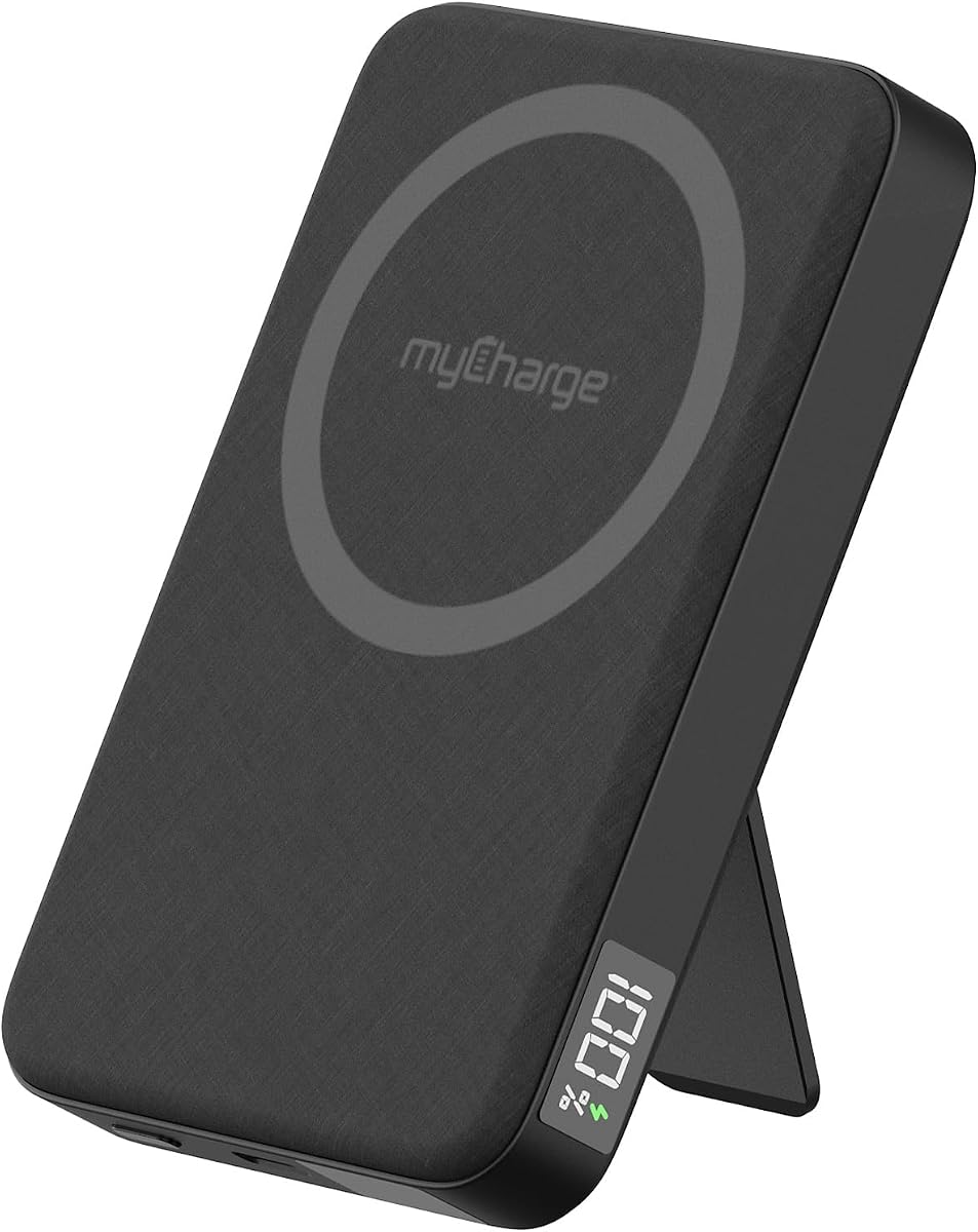 CliqLuxe Magnetic Wireless Power Bank 10,000mAh | iPhone & MagSafe Compatible | Qi2.2 25W Mag Safe Portable Charger | Built-in Stand | 20W PD USB-C Port | Premium Black Fabric