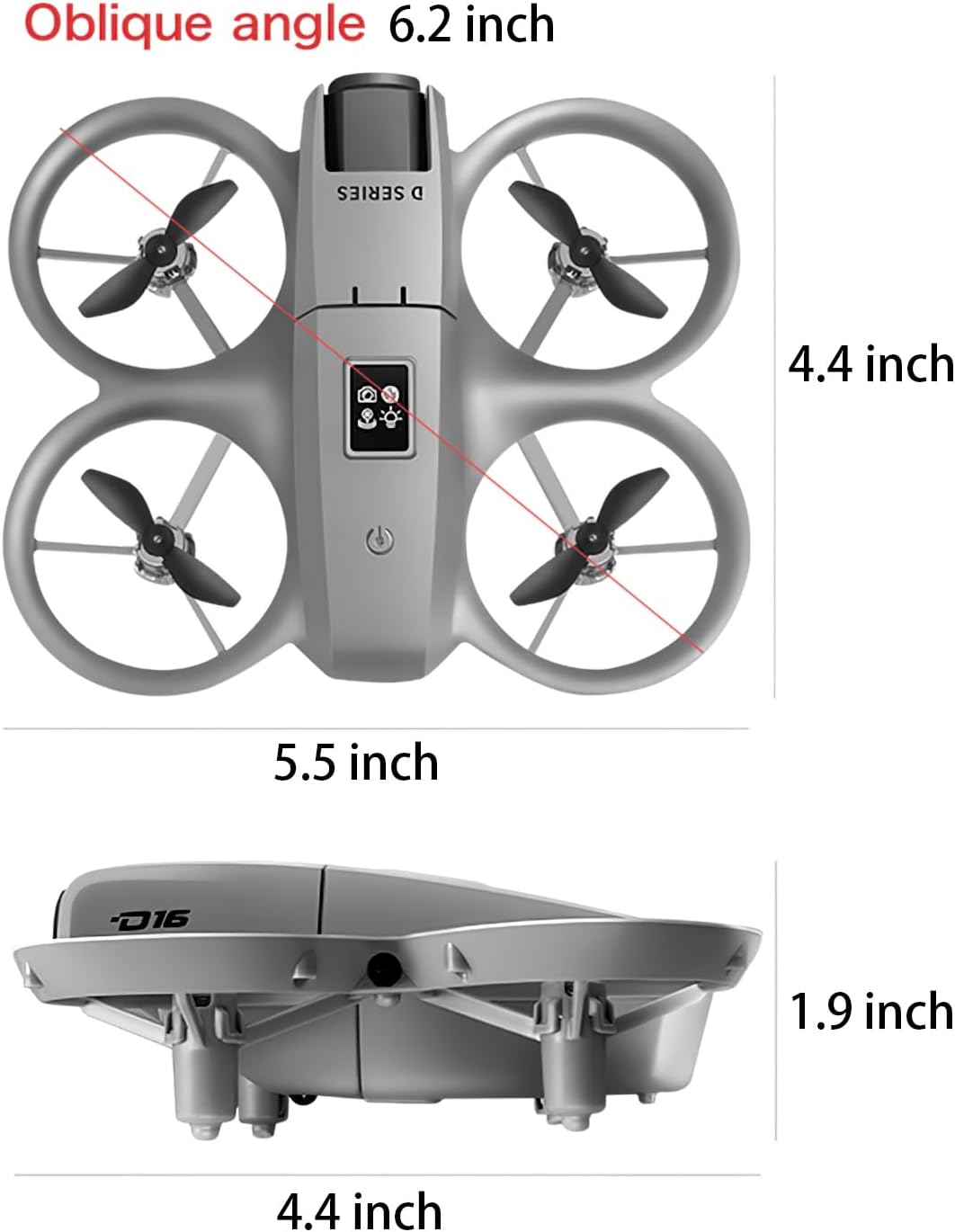 New D16 Dron Dual HD Camera Foldable Remote Control Drone with Optical Fow Hover Auto Intelligent Obstacle Avoidance Indoor and Outdoor Drone Men's Gift for Back-to-School Season Christmas Halloween Thanksgiving (Gray)