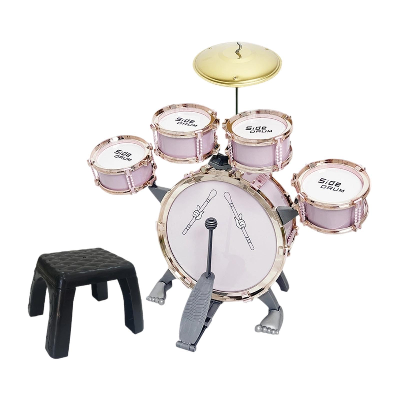 Batteria Bambini Playset Percussioni Giocattolo Strumento Musicale Sgabello in Materiale Pp Adatta per Divertimento Regalo Camera da Letto a, Rosa