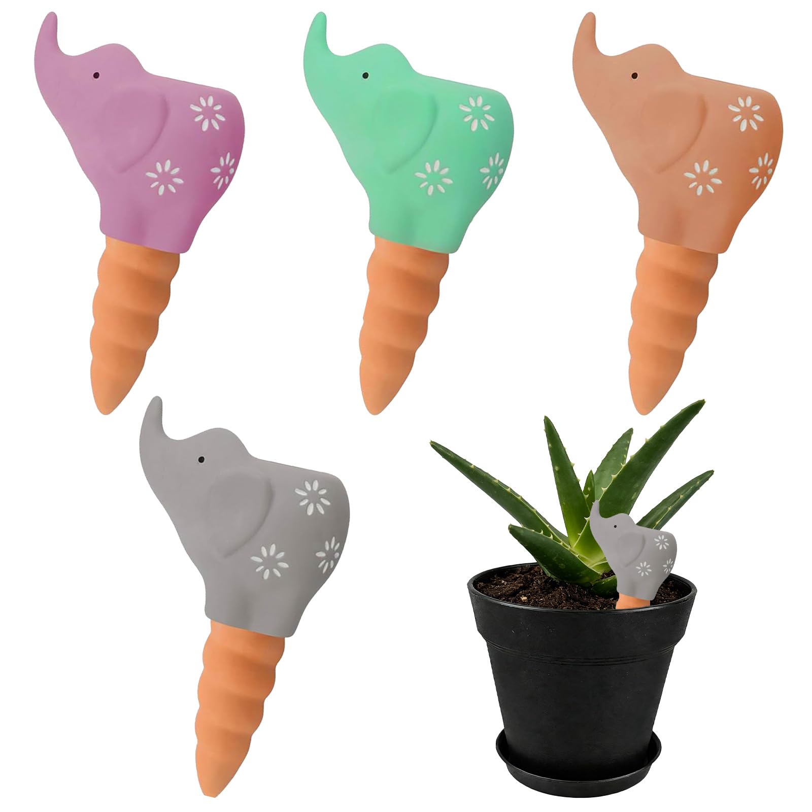 ZBXSNK Plant Watering Devices, 4Pcs Elephant Shaped Plant Watering Globes, Decorative Terracotta Watering Spikes, Self Slow Watering for Indoor Outdoor Plants (4Pcs elephant watering globes)