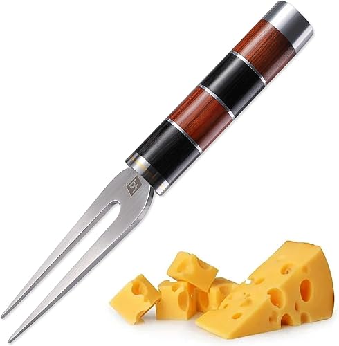 Tenedor de queso prémium para tablas de embutidos, cuchillo multiusos de acero inoxidable para queso y frutas, ensalada de postres, mango de madera