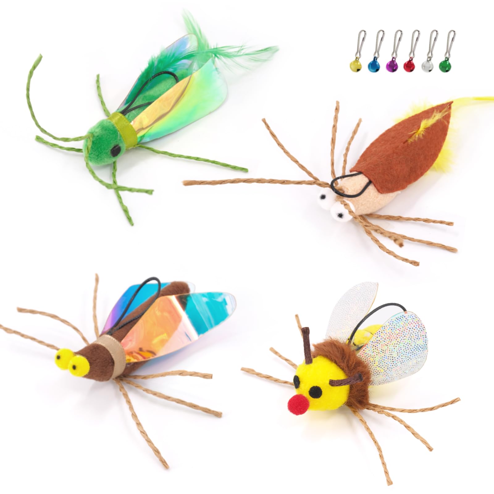 SONGWAY Cat Wand Toy Replacement - 4 PCS Bug Cat Toy Refills, Teaser Wand Attachments, Cat Chew Toy, Interactive Cat Toy for Indoor Cats Kittens