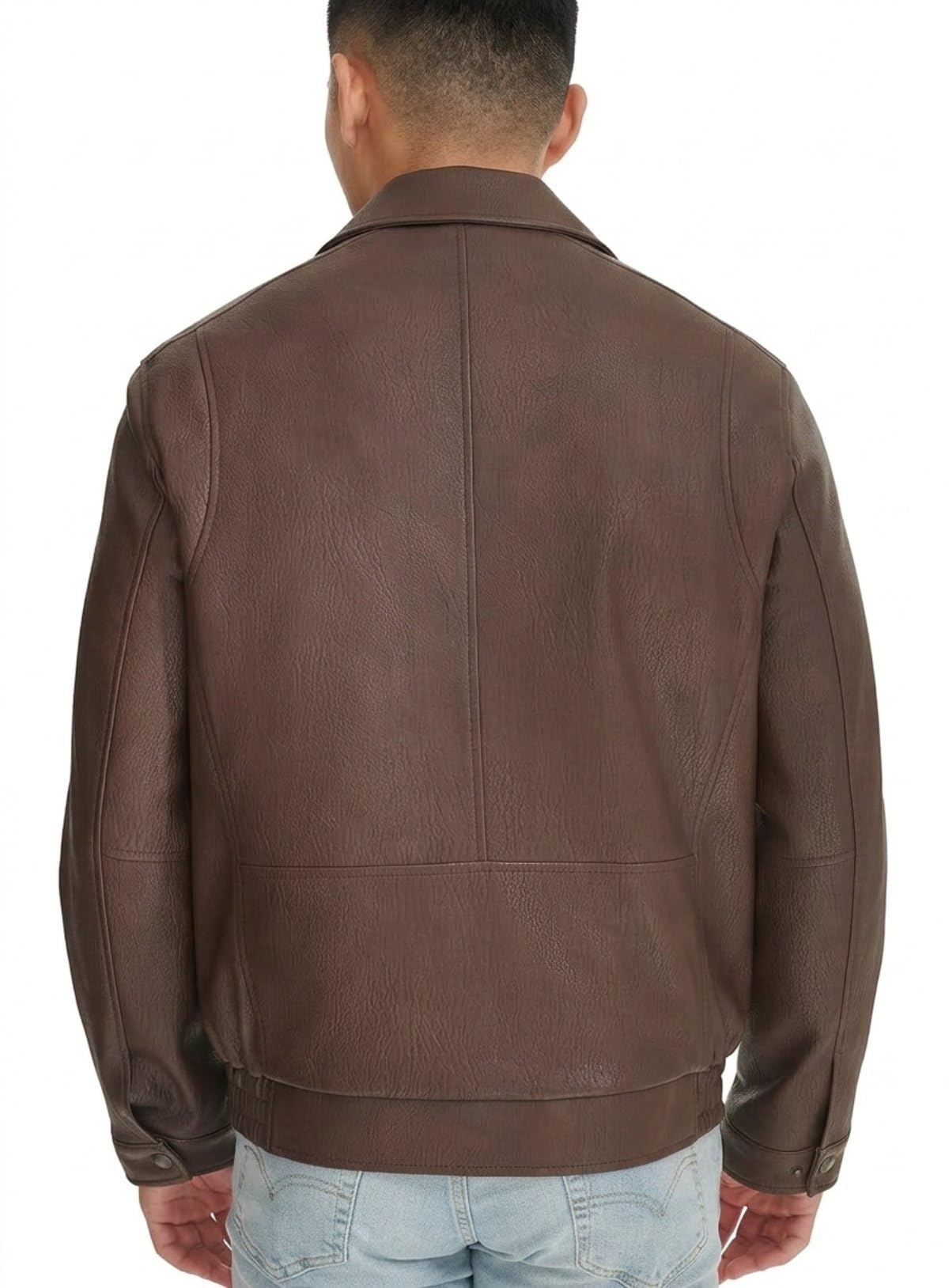 Fancyd Chaqueta de piel sintética marrón para hombre, chaqueta bomber de cuero vintage