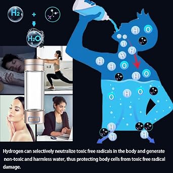 Hydrogen-rich water bottle Hydrogen Water Bottle Hydrogen content 9000ppb Portable Hydrogen Water Generator with PEM & SPE Technology 260ml Portable Hydrogen Water Generator Maker (Silver)