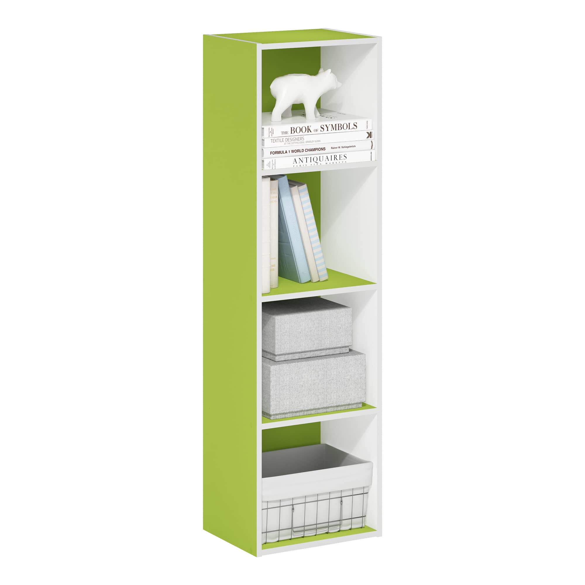 Furinno Pasir 4-stufiges Bücherregal mit offenem Regal, Grün/Weiß