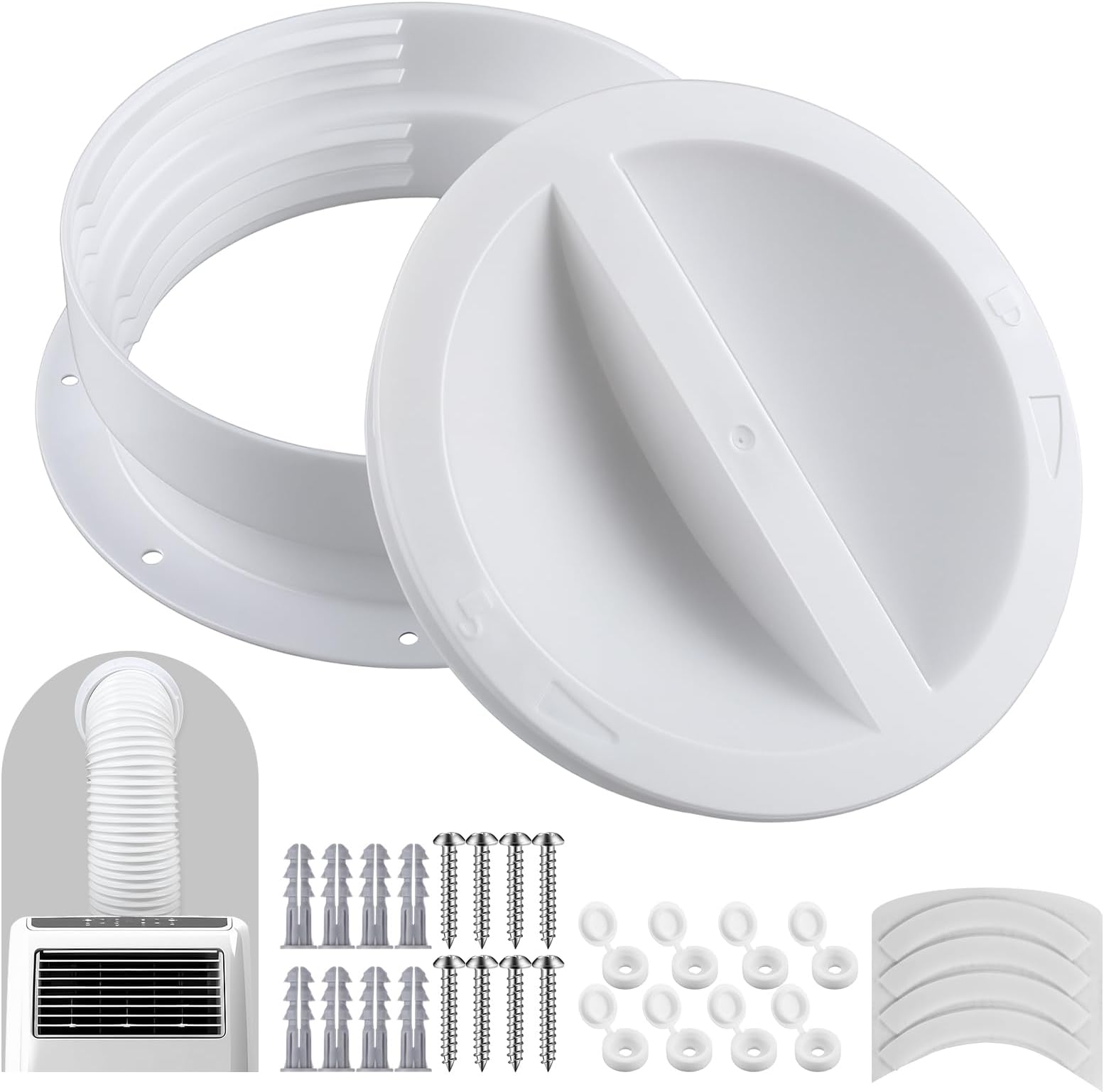 1 Set White Dual Size Wall Mount Connector for Portable Ac Vent Ac Exhaust Hose Coupler for 6 and 6.5 Inches Hose Accessories Plug