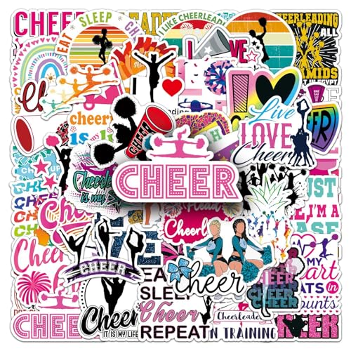 ATMBD Cheerleader Stickers Pack, 50PCs Vinyl Decals, Pink Cheering Girl Stickers for Laptop, Water Bottle - for Kids, Toddlers, Teens, Girls