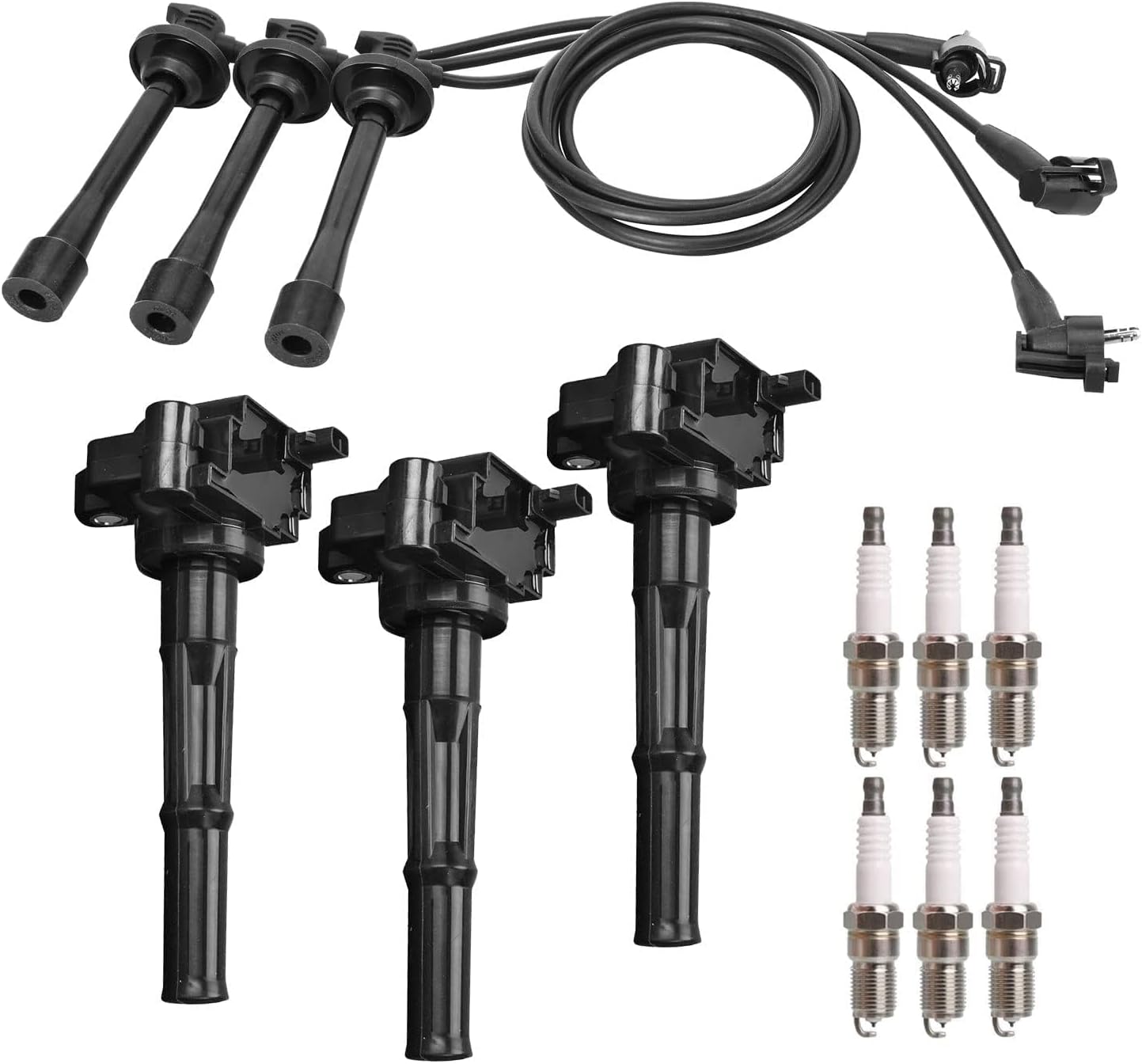 ENA Set of 3 Ignition Coil with 6 Platinum Spark Plug and Wire Set Compatible with Toyota 4Runner T100 Tacoma Tundra 1995-2004 3.4L Replacement for UF156 C1041 90919-02212 5C1308 E679