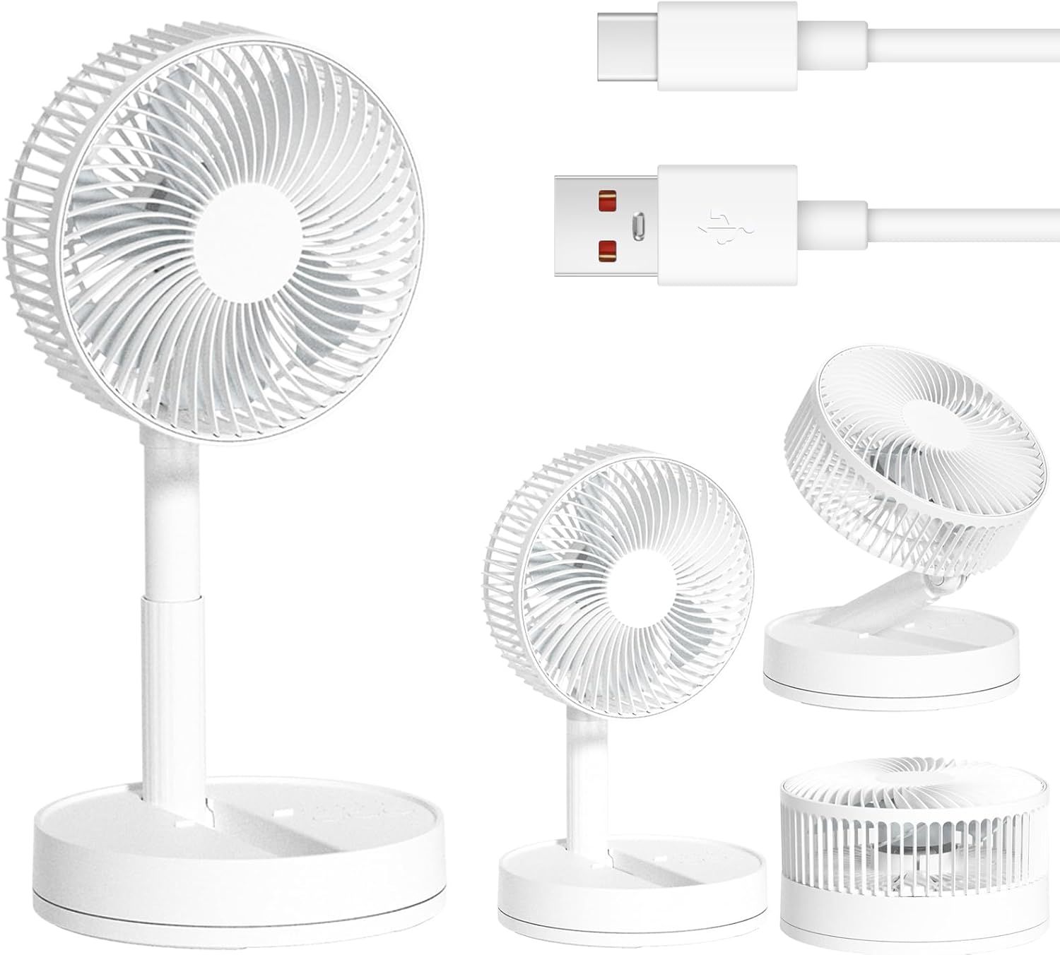 Desk Fan, 8-Inch Folding Portable 5400mAh Battery Powered Fan USB Rechargeable, Oscillating Super Quiet Desk Fan with 4 Speeds, Adjustable Height & Head Angle for Bedroom, Office, Outdoor