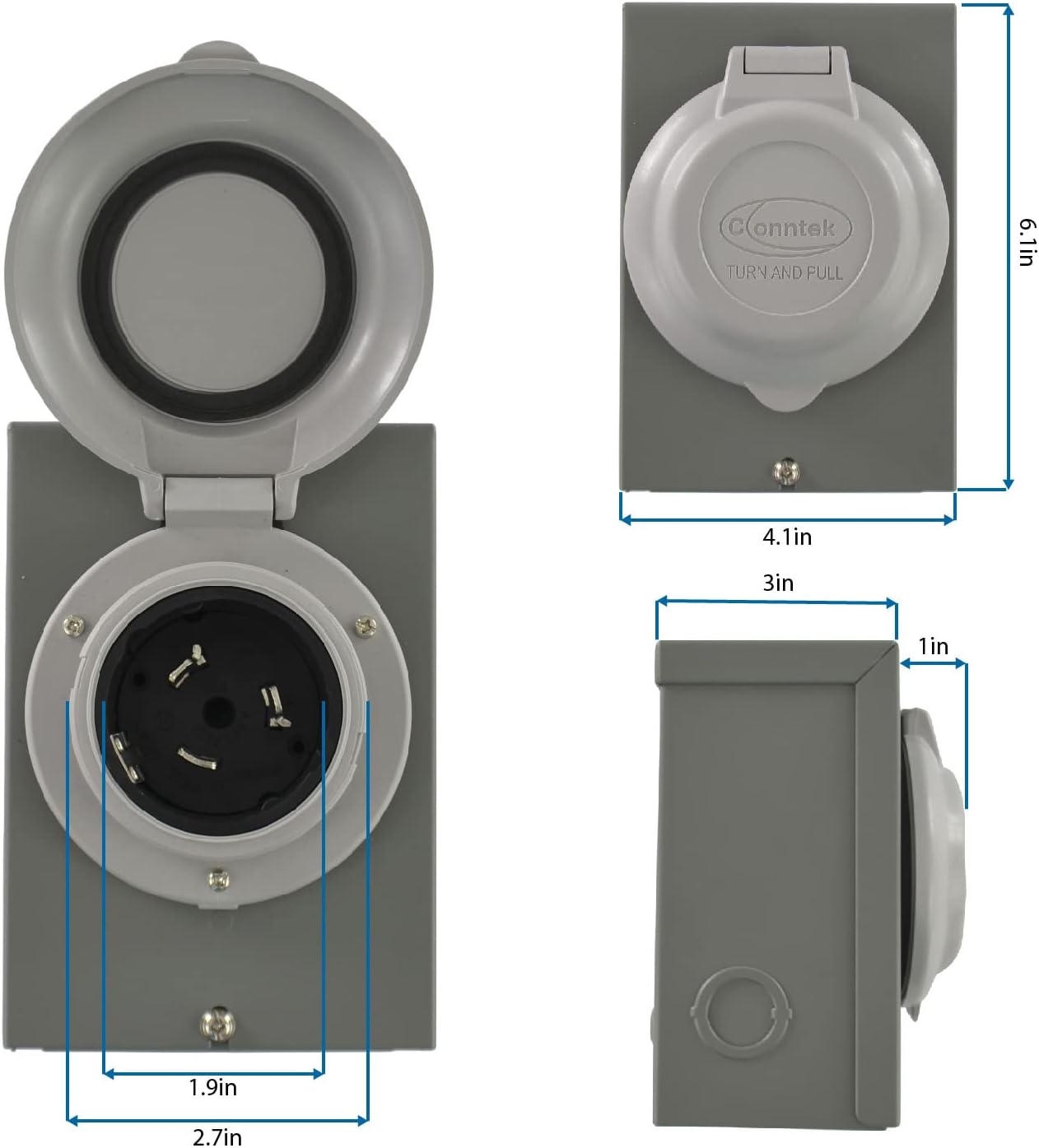 Conntek 80SS2-GYBX 50 Amps 125/250 Volts Power Inlet Box, For Generators Up to 12,500 Watts, Grey Cap