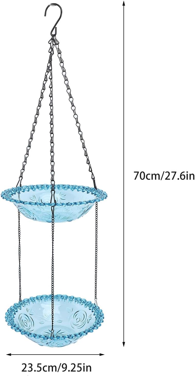 Hanging Birdbath Bird Feeder, Double Layer Solar Fountain, Large Space Design for Outdoor Garden Lawn, Plastic Multiple Water Types Easy to Use