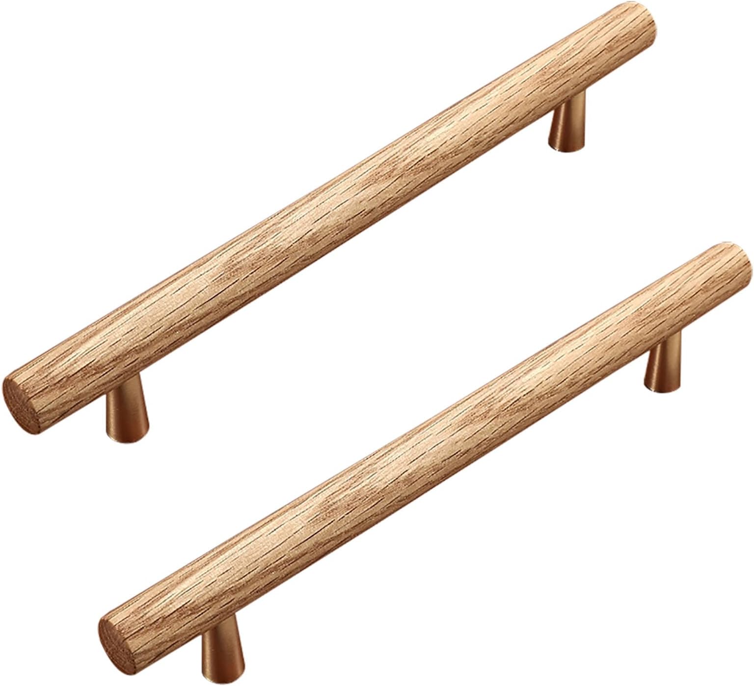 SZLXJMFLWood Wardrobe Handles, 2 Pack Drawer Handles, Varnish Oak T Pulls Hole Center：Single Hole - 160 mm for Kitchen Dresser Furniture Decoration with Screws -220mm/8.7in