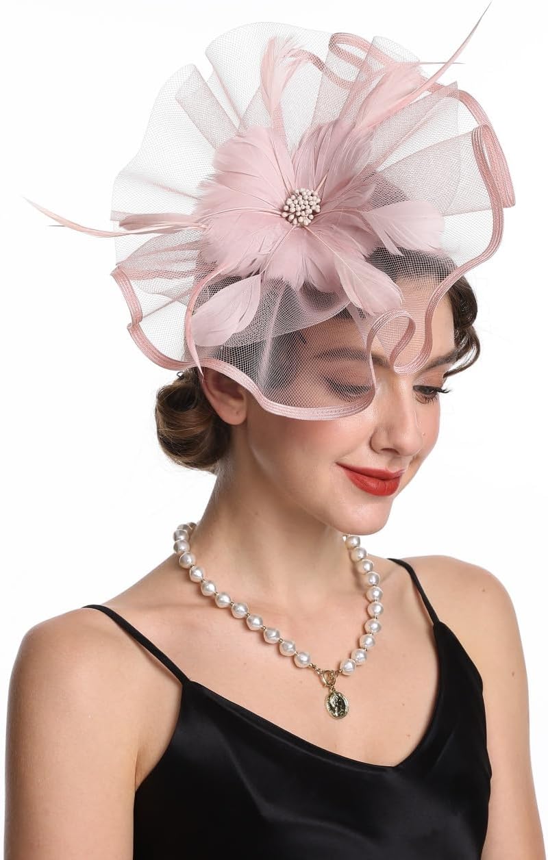 SAFERIN Fascinator for Women Hair Clip Hat Bowler Feather Flower Veil Wedding Party Hat Tea Hat - Image 5
