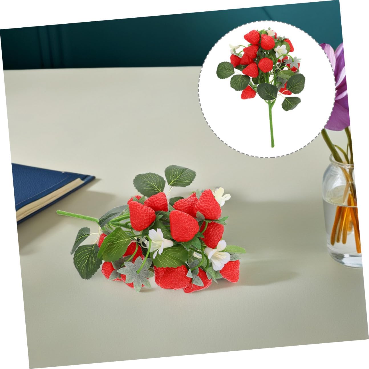 BESPORTBLE 2Pcs Artificial Strawberry Branches for Decoration, Fake Strawberry Stems Simulated Plant Picks for Floral Arrangements Home Wedding Birthday Party Table Decor DIY Craft, 10.92 inch