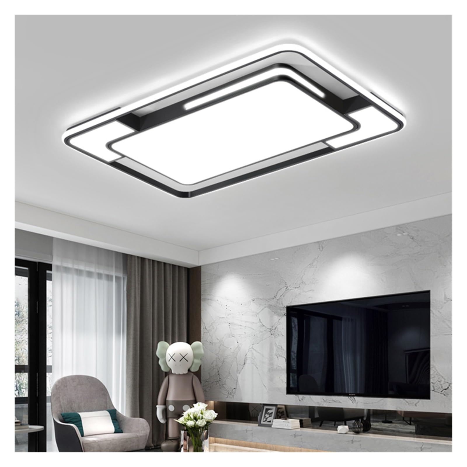 Kreatywna kwadratowa lampa sufitowa LED z pilotem do salonu, sypialni lub jadalni (czarna, 52 x 52 cm, 3 kolory, bez pilota)