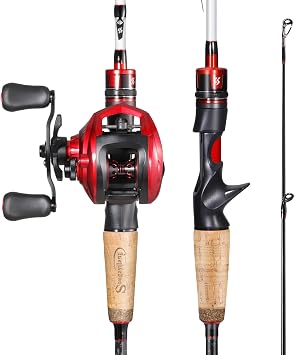 Sougayilang Fishing Rod and Reel Combo,Baitcaster Combo,5.9ft/6.9ft Carbon Fishing Pole,Lightweight Aluminum Spool Reel,Stainless-Steel Guides & Ergonomic Cork Grip