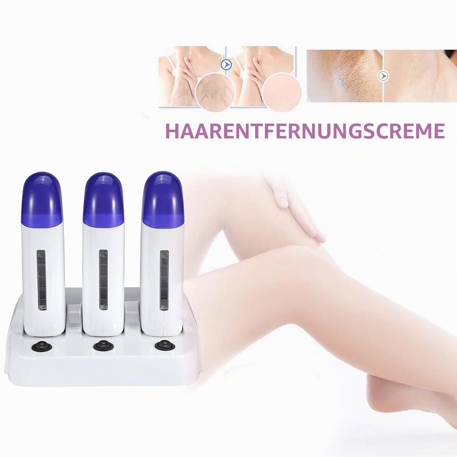 Elektrische Wachs Haarentfernungsmaschine, 3 Arten von Wachs Enthaarungswalze Heizung Wachsen mit Sockel schmerzfrei makellos, professionelle Haarentfernungsmaschine für Damen und Herren