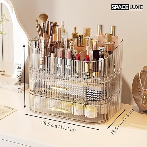 Miniatura 3 de Organizador de maquillaje con cajones y soporte giratorio de 360, almacenamiento de cosméticos de gran capacidad para tocador, cuidado de la piel,