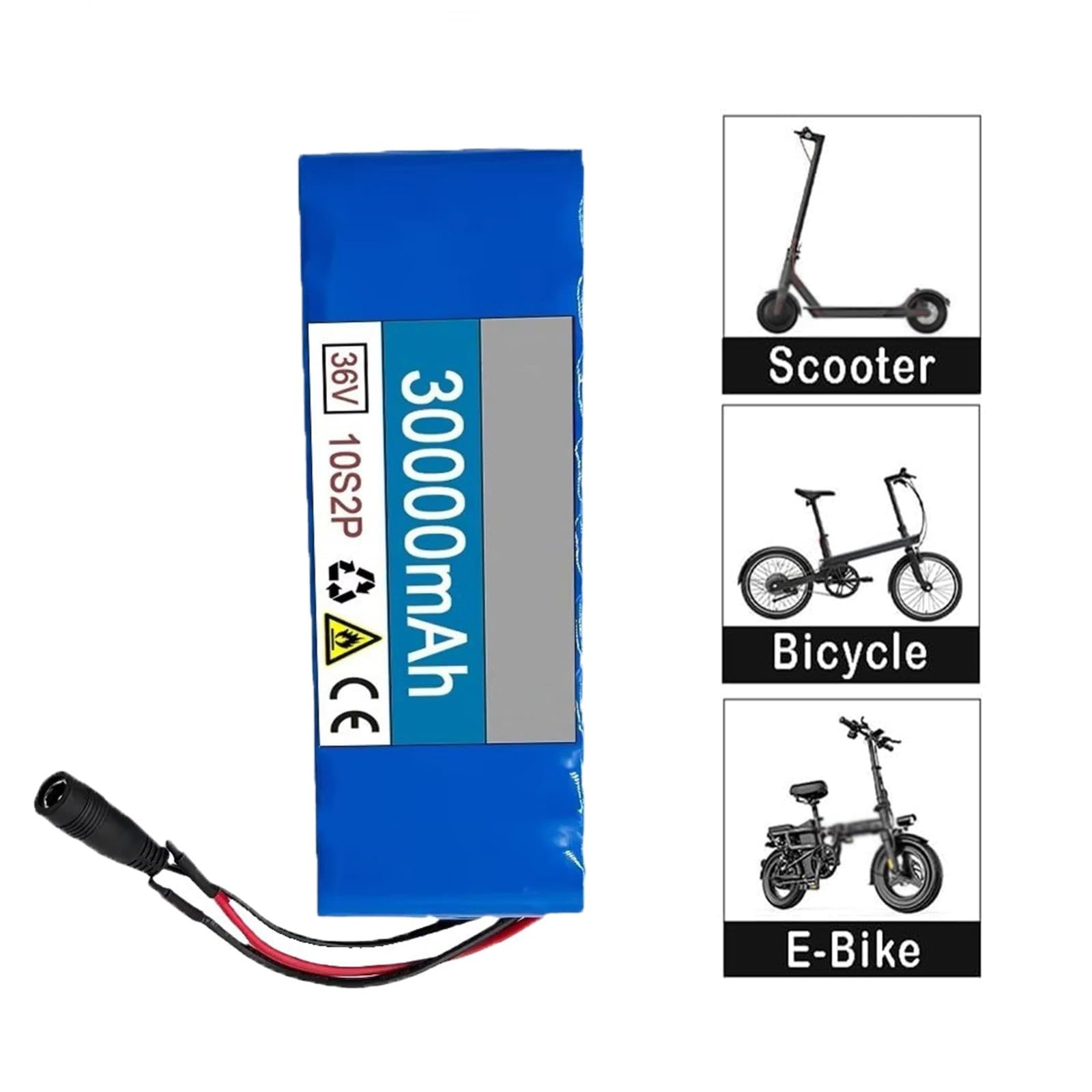 Akumulator elektryczny 36 V 30 Ah, akumulator litowy 36 V do hulajnogi elektrycznej, wymienny i wodoodporny akumulator PVC, z ładowarką (36 V 30 AH, XT60+DC