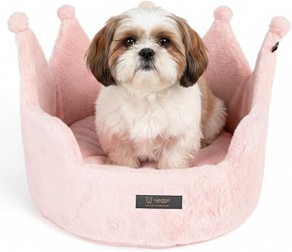 NANDOG Crown Dog Bed for Small Dogs & Cats, Round Cloud Ultra Plush Fabric | King & Queen Pet Bed, Cozy Royal Design Puppy Bed, Comfortable Indoor Crate and Kennel Bed, Pink Cloud, 16" L x 16" W
