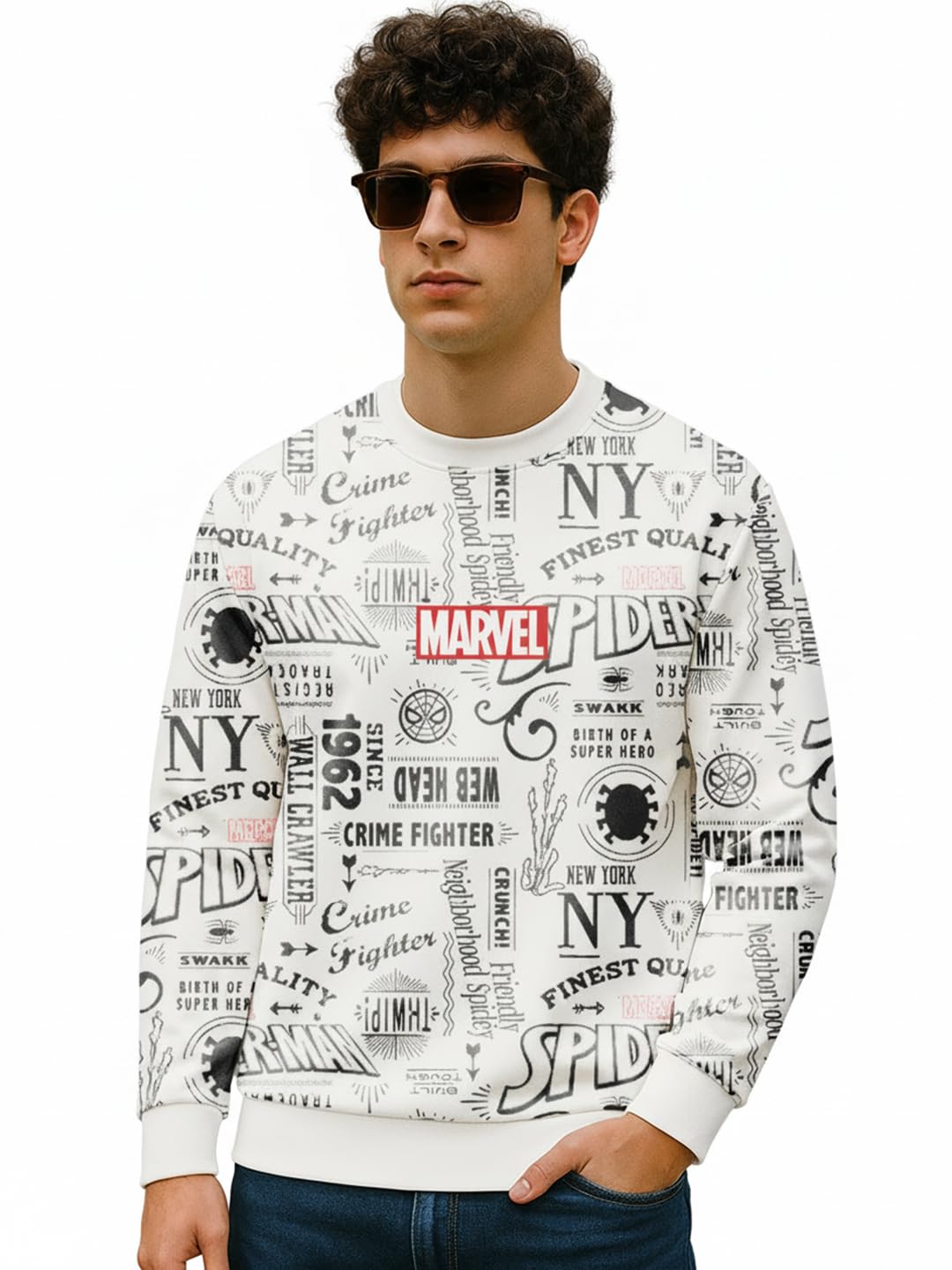 X Marvel Spider-Man Men's Cotton Blend Oversized Fit Sweatshirt | Bewakoof Heavy Duty® 1.0 | Sweatshirt for Man Winter Wear-picture-25