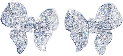 Cute Bow Knot Stud Earrings 925 Sterling Silver Cubic Zirconia CZ Simulated Diamond Small Cute Bow Tie Earrings Jewelry