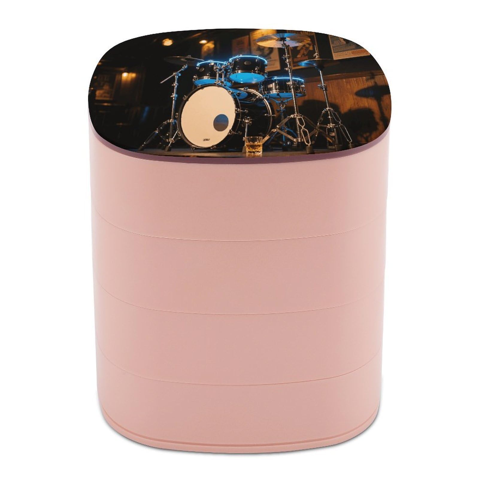 VstaDank Cool Drum Jewelry Box with Mirror 4-Layer Rotating Jewelry Tray Case Portable Jewelry Case Trinket Boxes Trinket Cases Travel Jewelry Organizer Earrings Storage Box