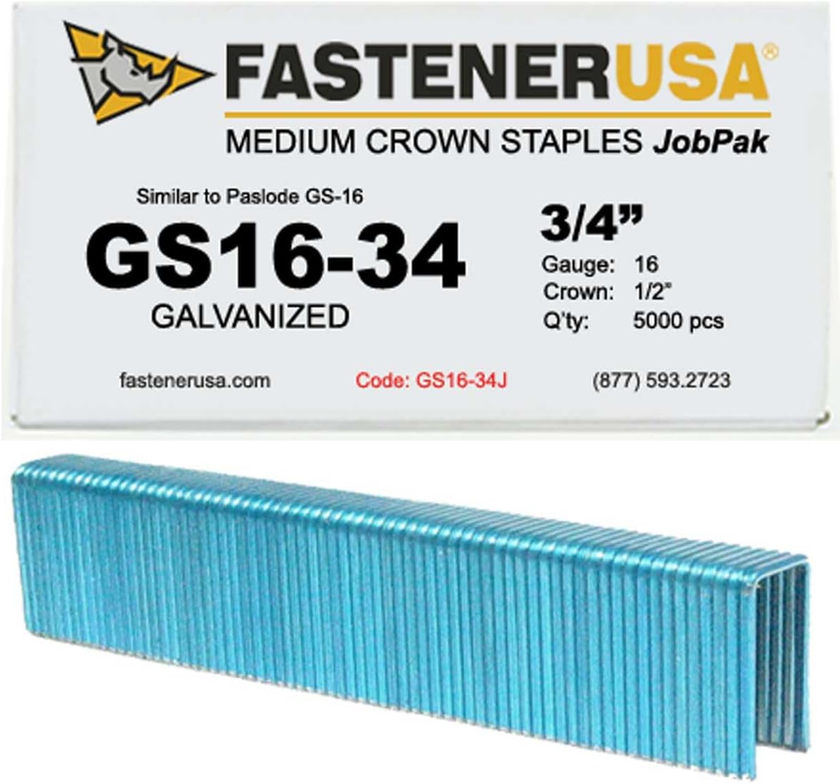 3/4" Leg x 1/2" Crown 16GA GALV GS-16 Staples 5,000ct