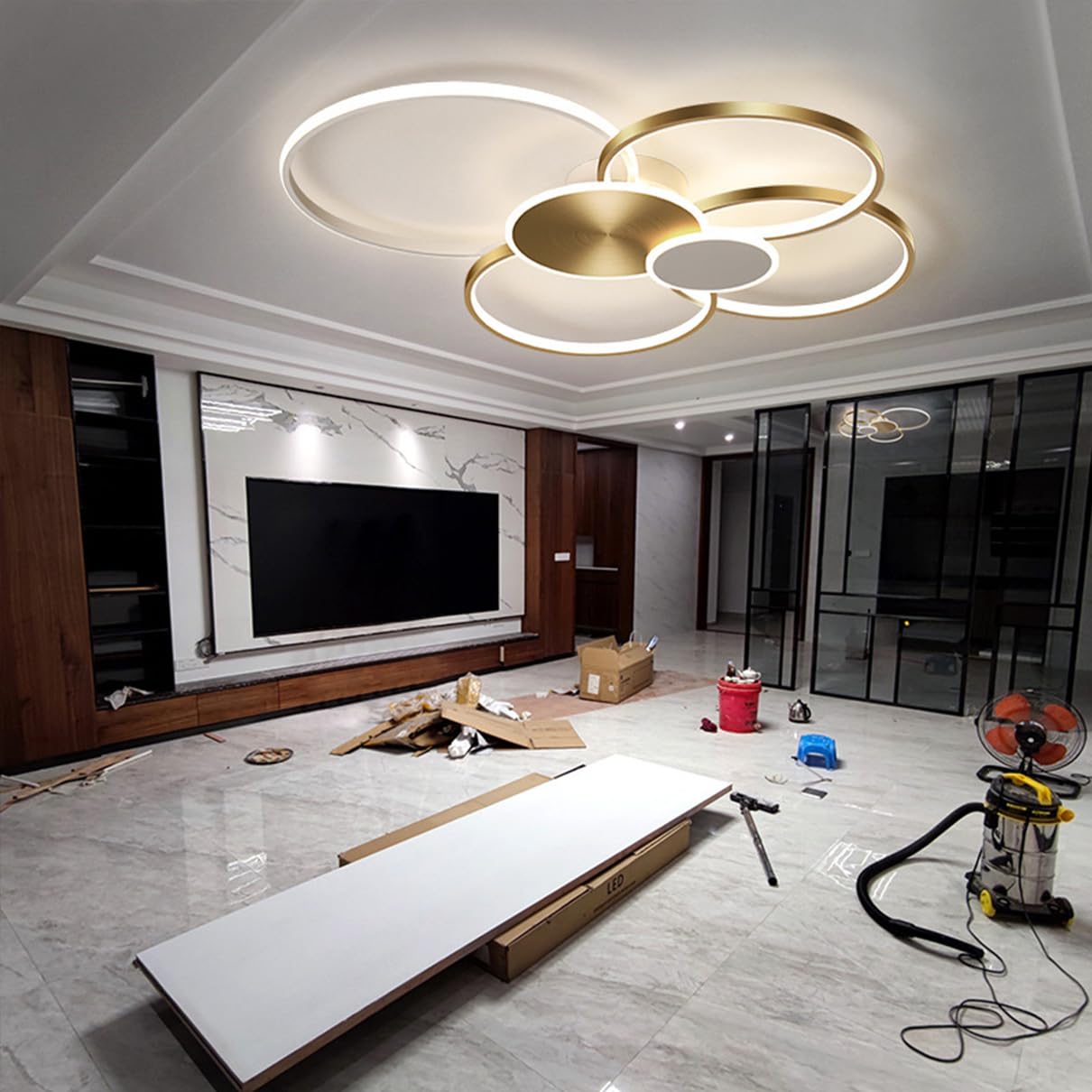 Dimmbare LED-Deckenleuchte, Wohnzimmerleuchte schwarz gold, Deckenleuchte Schlafzimmer-Wohnzimmerleuchte LED, Wohnzimmer schwarz & weiß, Schlafzimmerleuchte (Golden, L80*W65*H10CM)