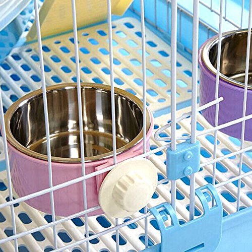 Rubyhome Dog Bowl Feeder Pet Puppy Food Water Bowl, 2-In-1 Plastic Bowl & Stainless Steel Bowl, Removable Hanging Cat Rabbit Bird Food Basin Dish Perfect For Crates & Cages, Pink #TOP3