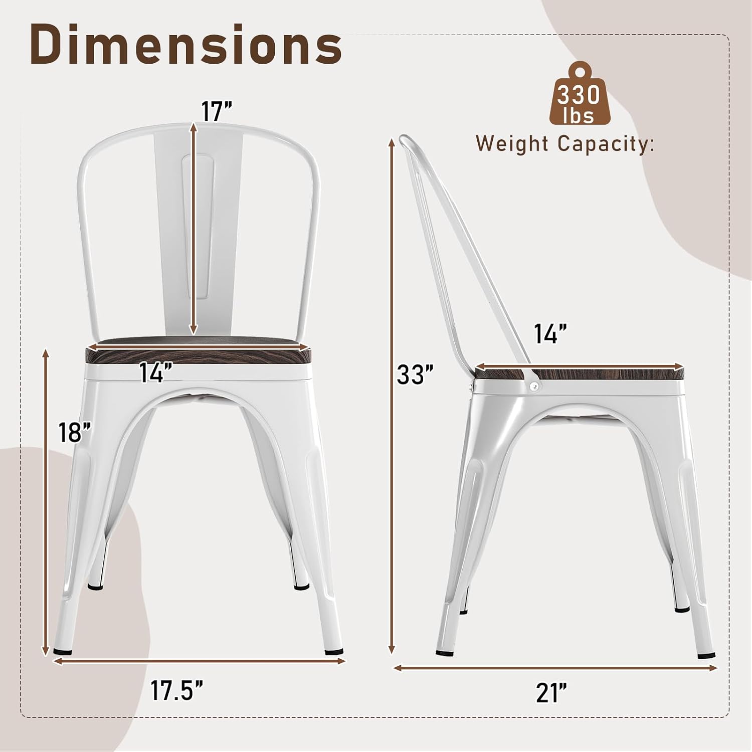 DORTALA Vintage Metal Dining Chairs, Industrial Stackable Cafe Side Chair with Wood Seat & Backrest for Bistro, Kitchen, Set of 4, White