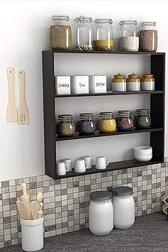 Wall Mounted Racks, Organizer, Shelf for Kitchen Storage Boxes Wooden Wall Shelf Containers Kitchen Rack (Wood, Brown)