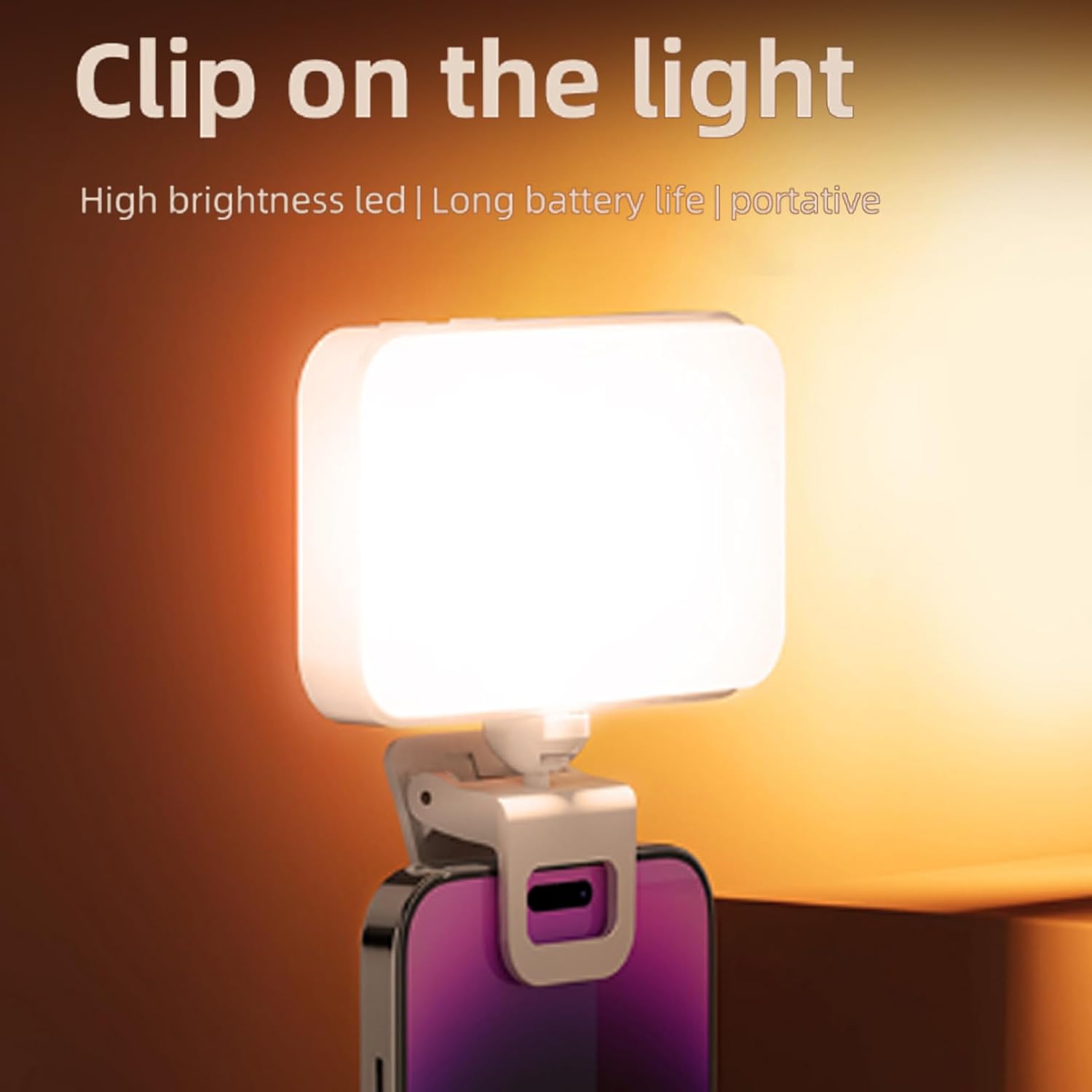 Fockety LED Phone Light, 66 LED Chips LED Selfie Light 2800 to 5600K Rechargeable Clip Video Light Clip On Light for Selfie, Video Conference, Vlog