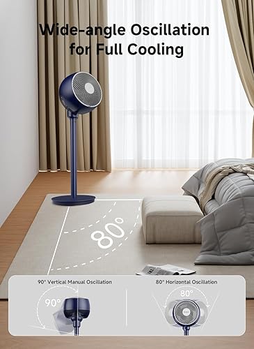 Miniatura 6 de AIRMATE Ventilador de pie para dormitorio, ventilador de pedestal de hoja de 9 pulgadas con control remoto, motor de CC, 12 velocidades, 25 dB,