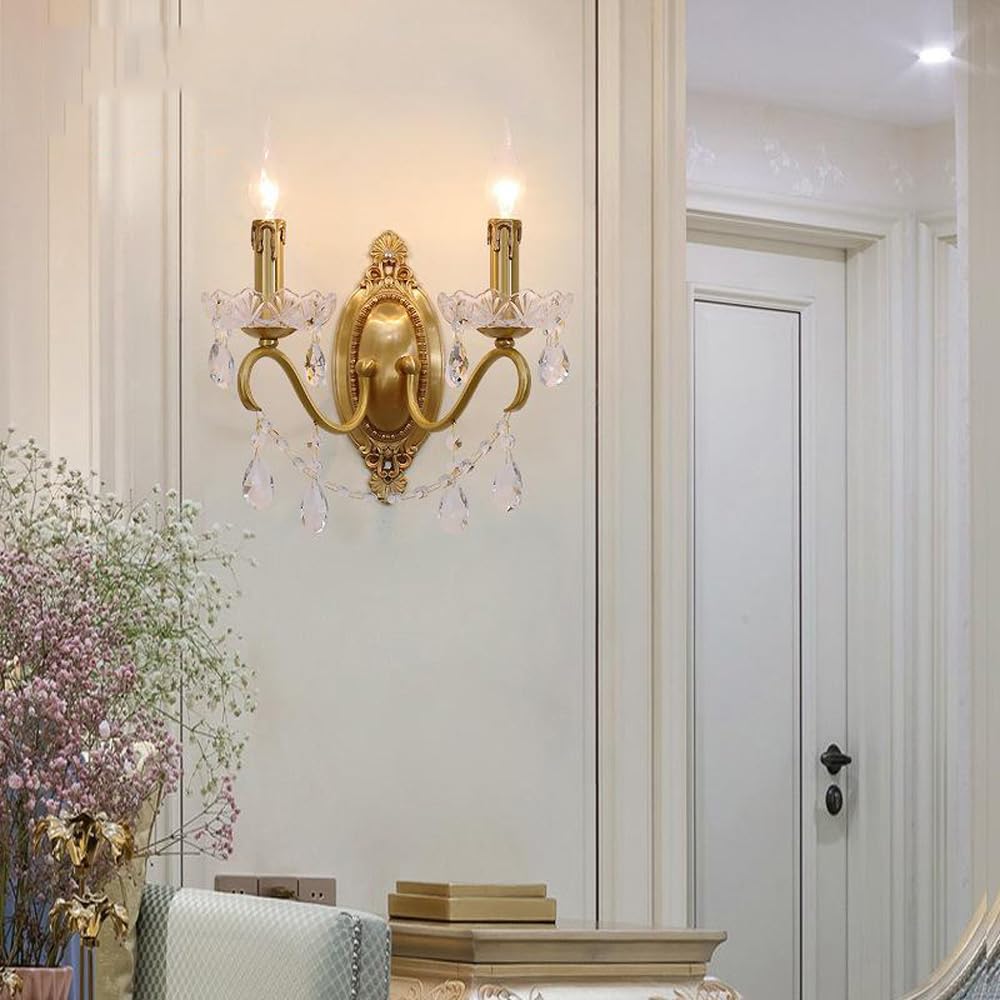 Kinkiety, nowoczesna dekoracja domu miedziane kinkiety francuskie wiejskie kinkiety ścienne do salonu vintage świeca kinkiety ścienne z kryształami nocna lampa ścienna przewodowa