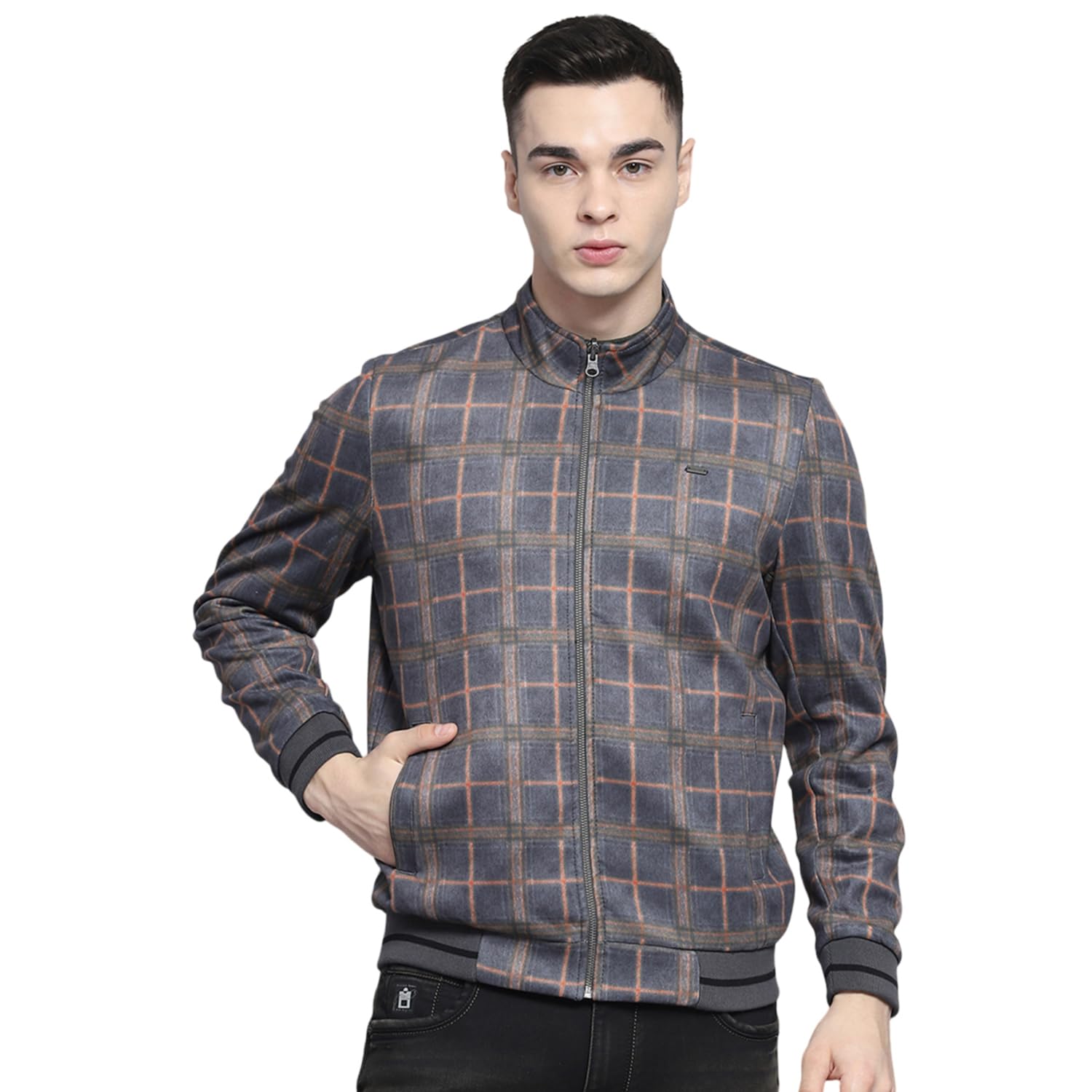 Mens Solid Grey Mock Neck Full Sleeve Jacket-image-41