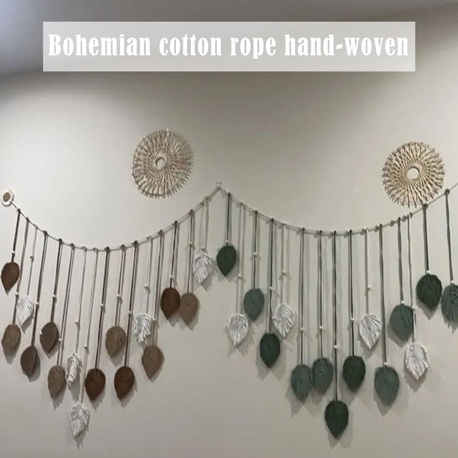 Décoration Murale Boho - Tenture Macramé Faite Main 120x75 Cm Avec Perles En Bois Et Feuilles (marron Café)