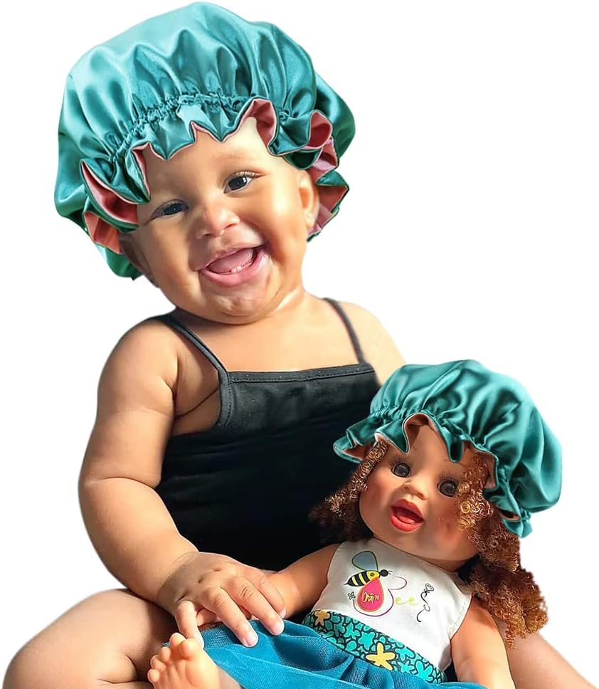 Kids & Dolls Matching Satin Bonnet Set - Adjustable Sleep Cap with Drawstring & Reversible Design