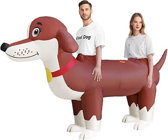 Inflatable Dachshund Dog Costume - 8.36 Ft Blow Up Couples Funny Suit for Adults,Family Halloween Cosplay Costumes