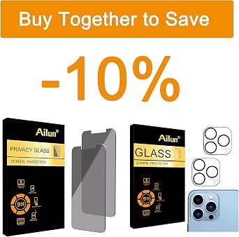 Ailun iPhone 16e/14/iPhone 13/iPhone 13 Pro [6.1 inch] Privacy Screen Protector 2 Pack and Camera Lens Protector for iPhone 13 Pro 6.1" & iPhone 13 Pro Max 6.7"