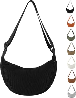 Corduroy Crescent Bag for Women, Corduroy Cross Body Bag Women, Crossbody Dumpling Bag with Adjustable Shoulder Strap for Travelling, Work, School and Daily Use