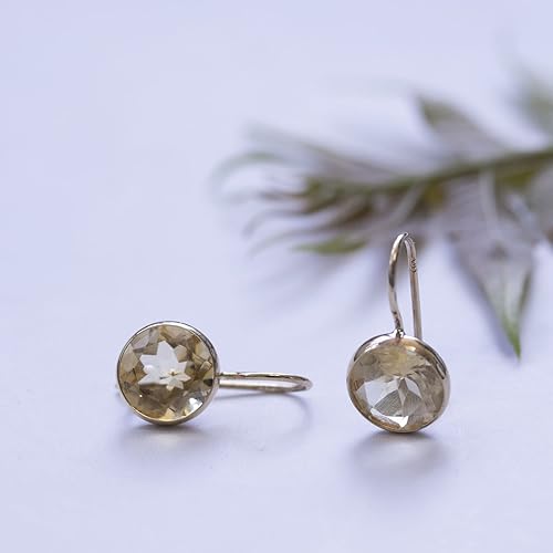 Miniatura 35 de 14k Solid Yellow Gold Gemstone Earrings - Birthstone Earrings - 8mm Dangle Earrings, Dainty Gemstones Earrings, Bridal Handmade Wedding Jewelry Gift