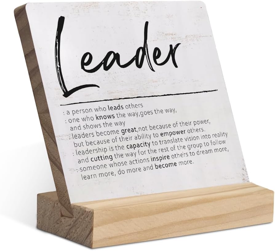 Leader Definition Inspirational Wood Plaque with Wooden Stand,Leader Appreciation Wooden Plaque Sign Desk Decor for Home Office Table Shelf Decorations,Boss Leader Supervisor Thank You Gifts