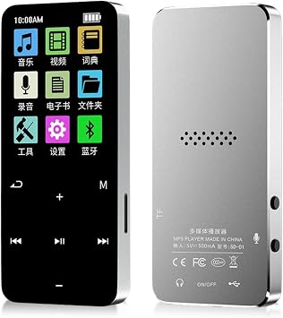 MP3 Player 1.8 Inch Screen Bluetooth 4.2 8GB Memory 128GB Expandable Noise Reduction Lossless Portable MP4 Player with Translation Dictionary Silver