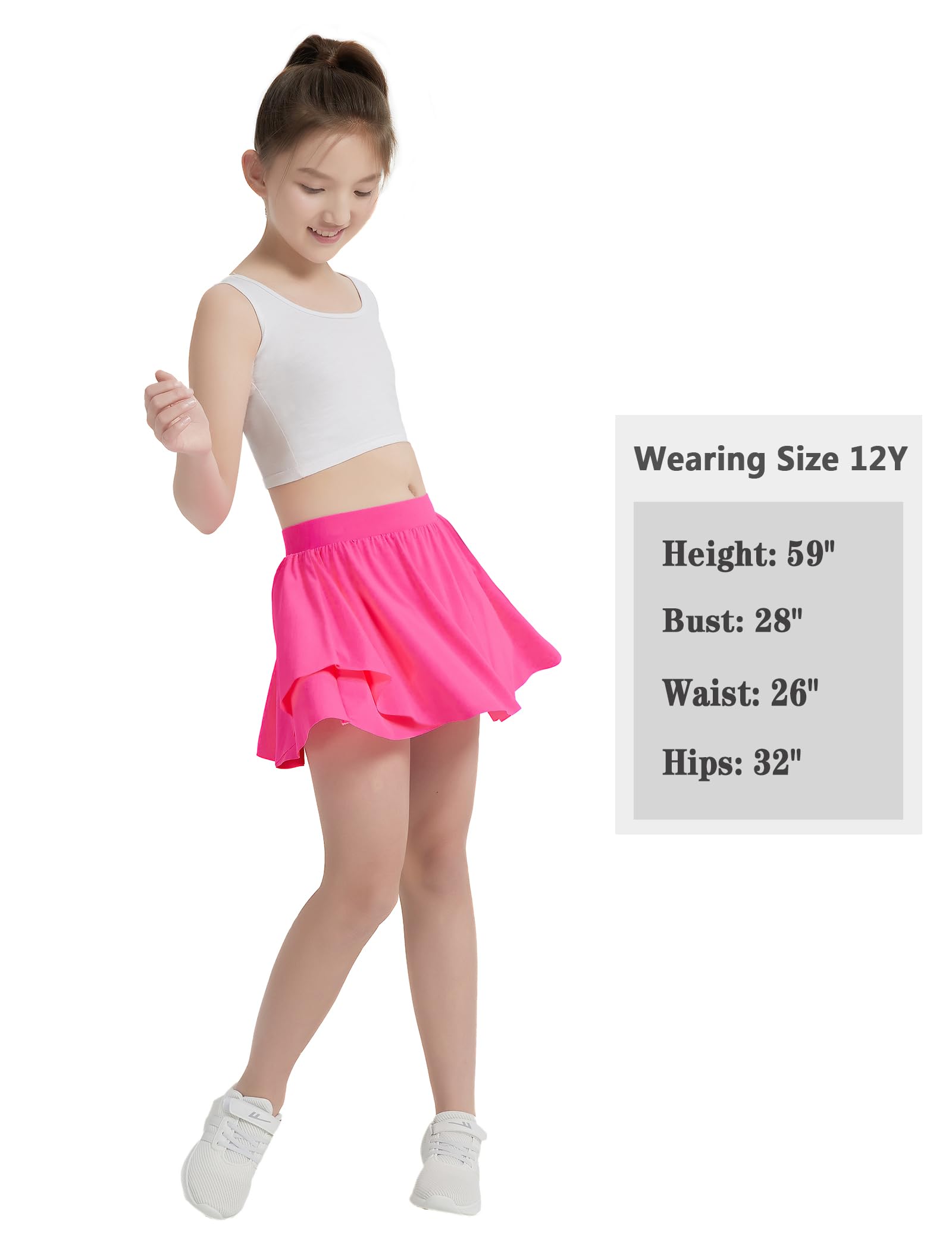 EXARUS Faldas de tenis para niñas con bolsillos, falda atlética para golf, minifalda escalonada de cintura alta, pantalones cortos de 6 a 14 años
